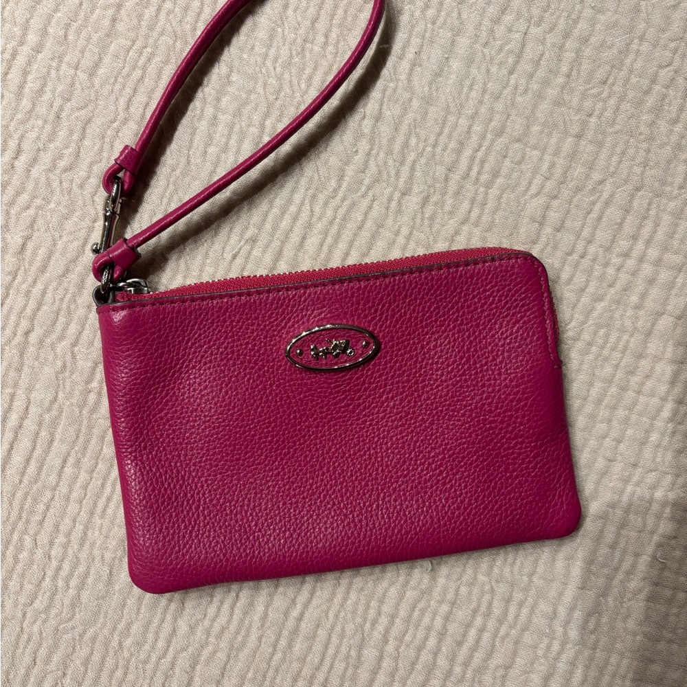 Coach Fuchsia Leather Wristlet